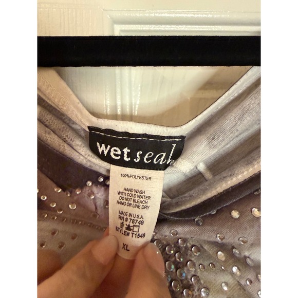 Wet Seal Y2K One Shoulder Rhinestone Floral Top XL Asymmetrical Glam Blouse - Picture 5 of 8